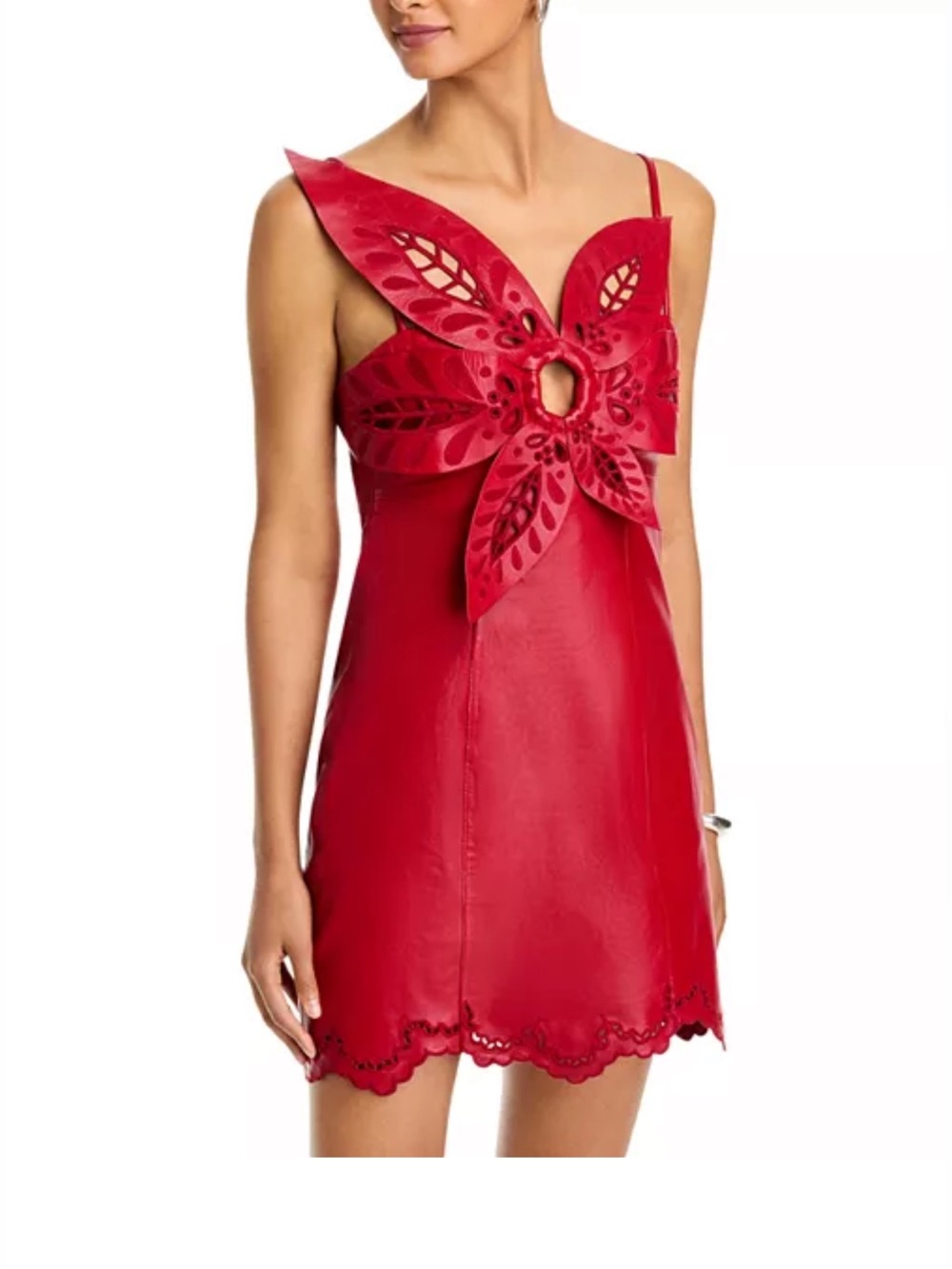 NWT Farm Rio 3D Flower Mini Red Leather Dress SZ S